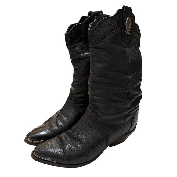 VTG 90s Zodiac Alligator Leather Cowboy Boots Black 8w - Picture 1 of 7